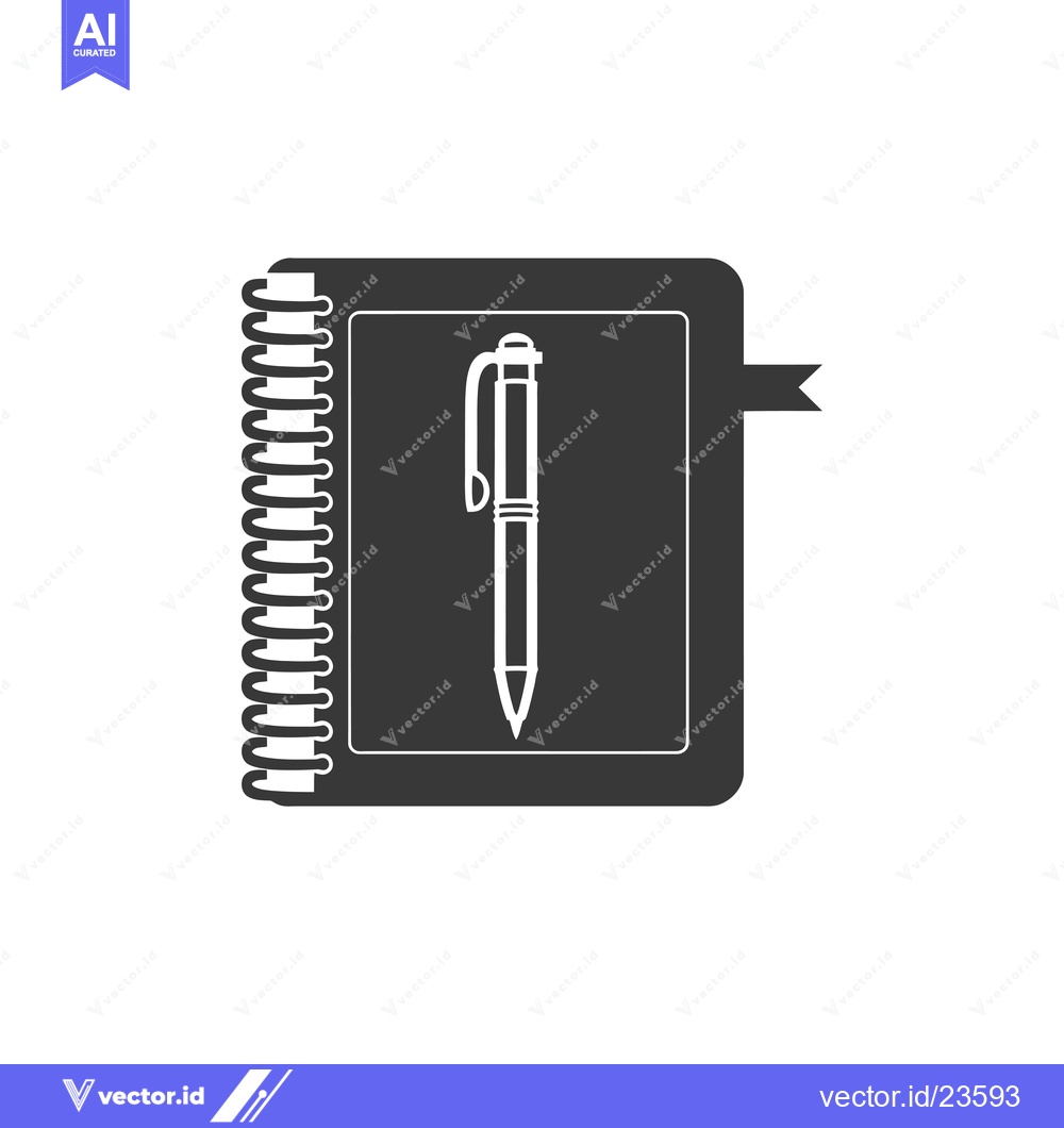 Premium Vector dari Black and White Icon of a Notebook with a Pen Inside