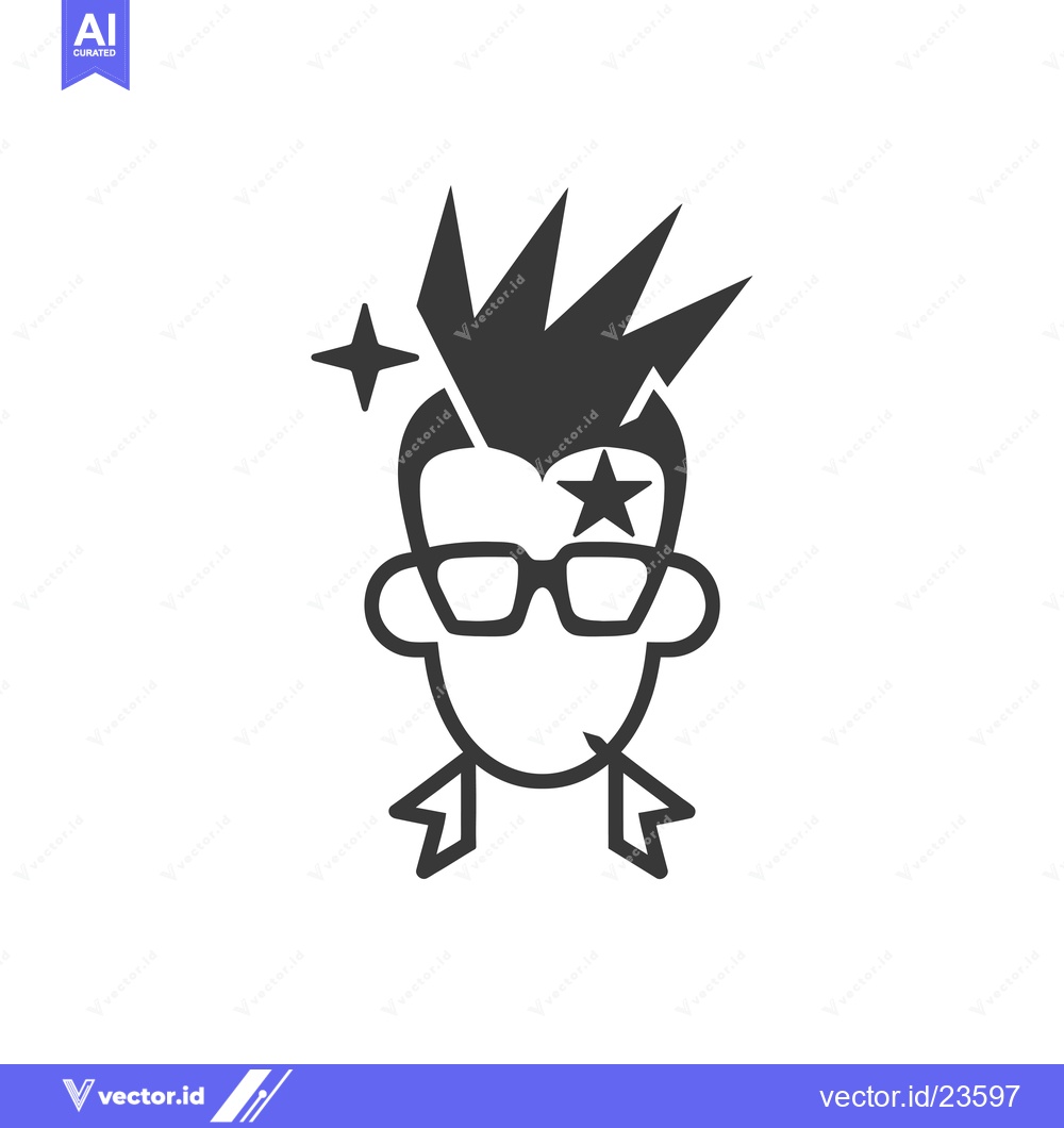 Premium Vector of Black and White Icon of a Person with Spiky Hair, Glasses, and Stars