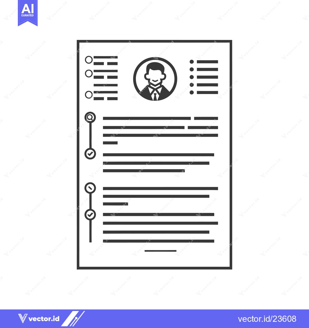 Premium Vector of Black and White Icon of a Resume with Profile Picture