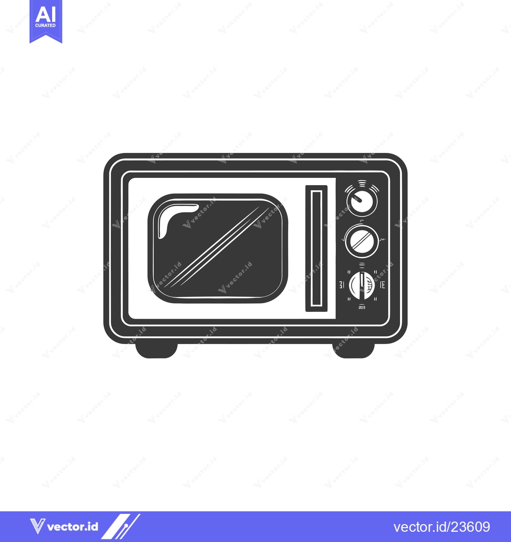 Premium Vector of Black and White Icon of a Retro Microwave Oven
