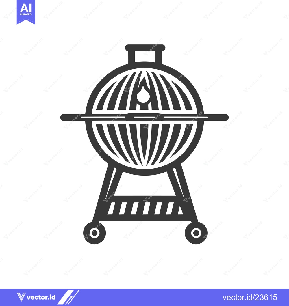 Premium Vector dari Black and White Icon of a Round Charcoal Grill with Wheels