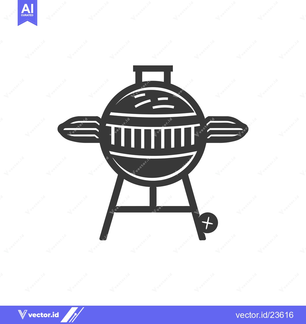 Premium Vector of Black and White Icon of a Round Grill on a Stand