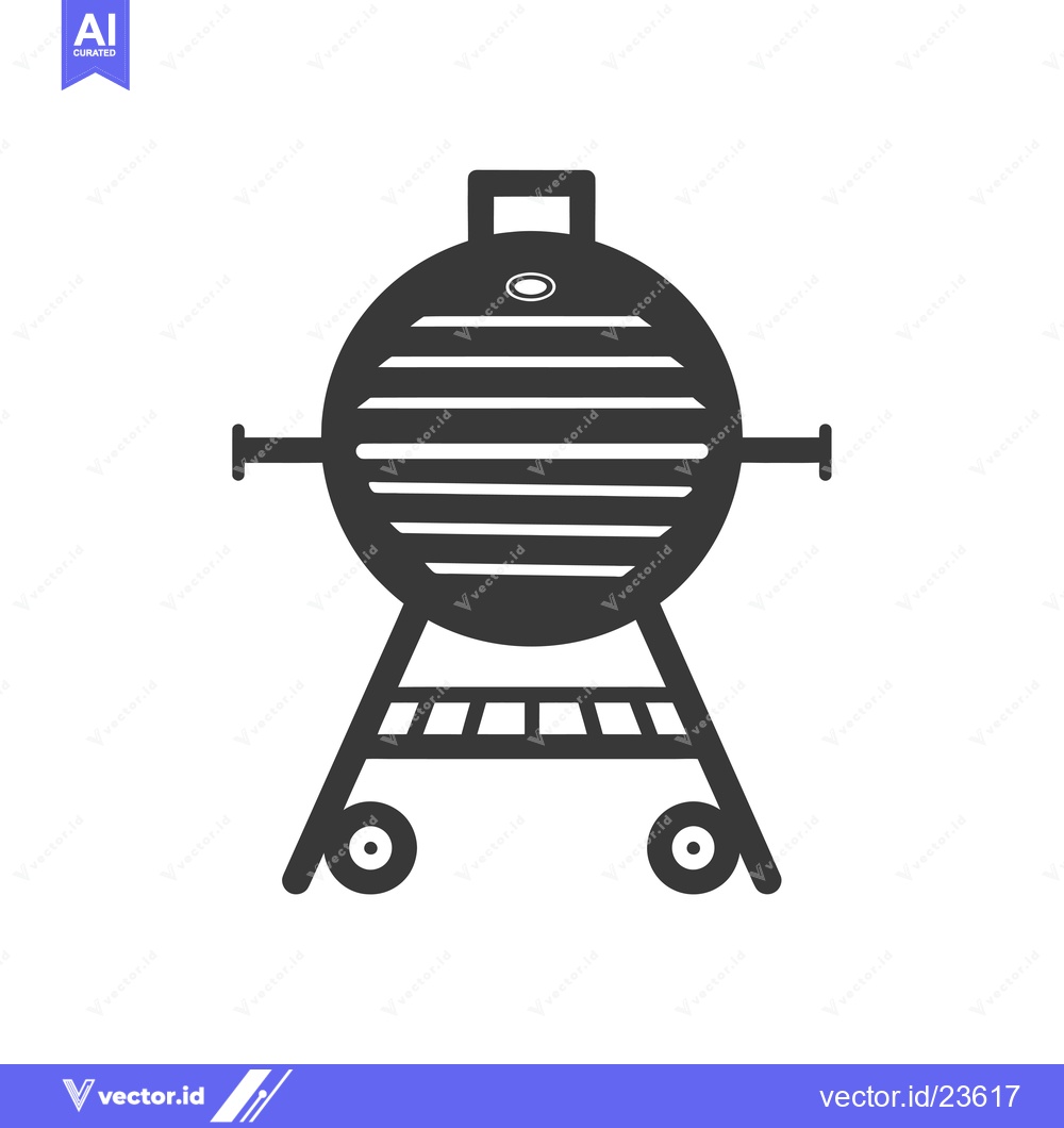Premium Vector of Black and white icon of a round grill on wheels