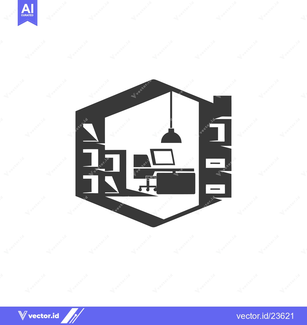Premium Vector dari Black and White Icon of a Simple Office Interior