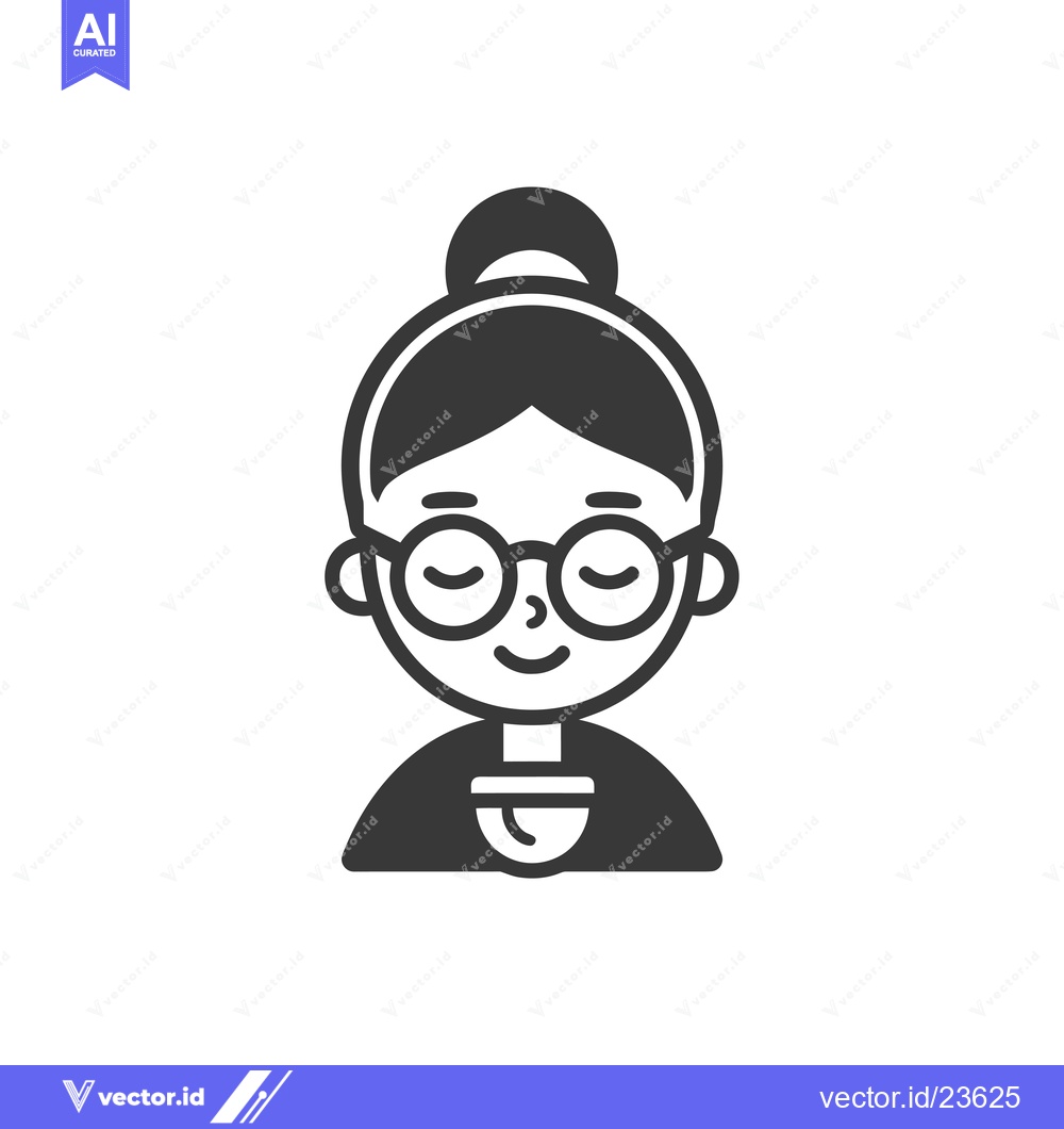 Premium Vector dari Black and White Icon of a Smiling Woman with Glasses and Hair Up