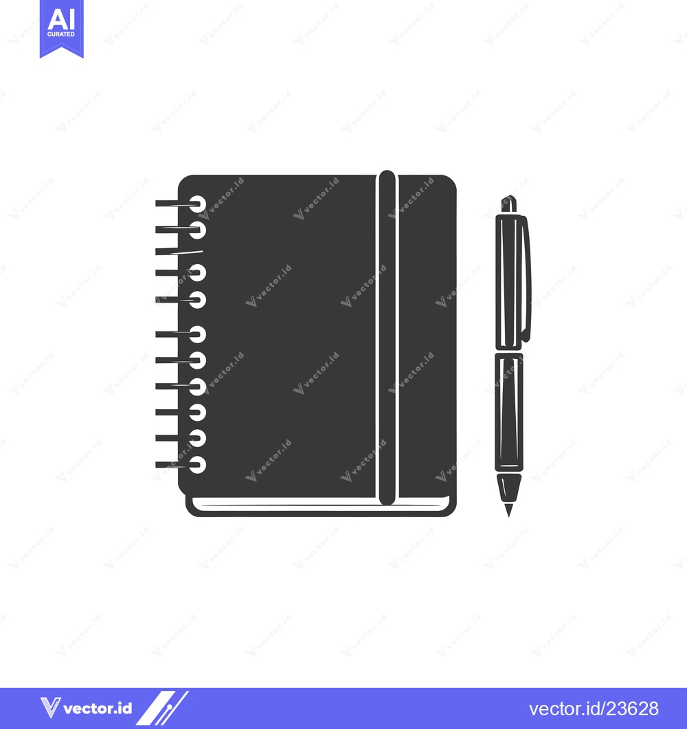 Premium Vector dari Black and White Icon of a Spiral Notebook with Pen
