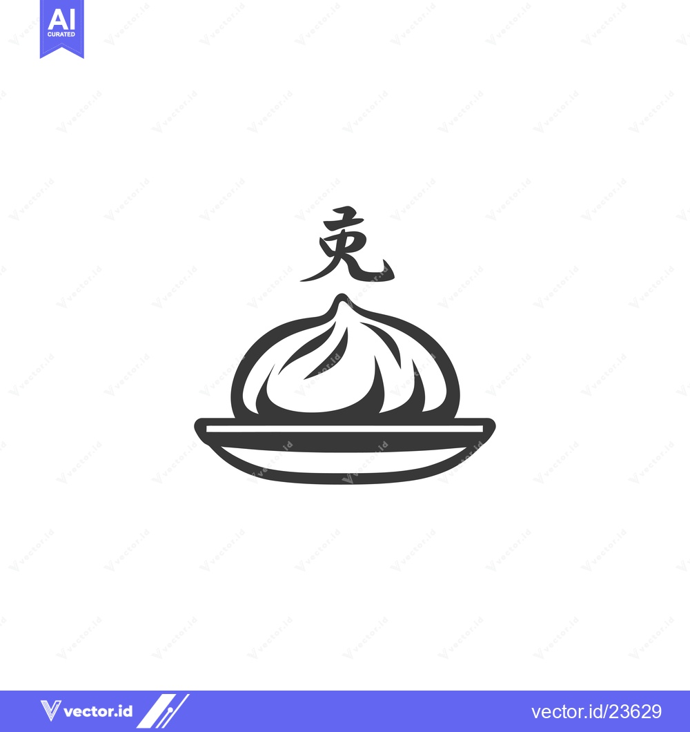 Premium Vector dari Black and White Icon of a Steamed Bun on a Plate with Chinese Characte