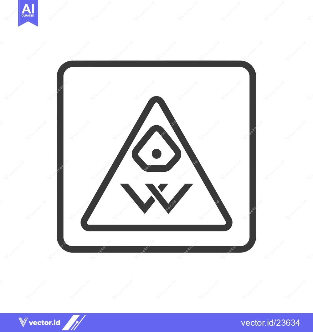 Premium Vector dari Black and White Icon of a Triangle With a Dot and Two Vs Inside a Squa