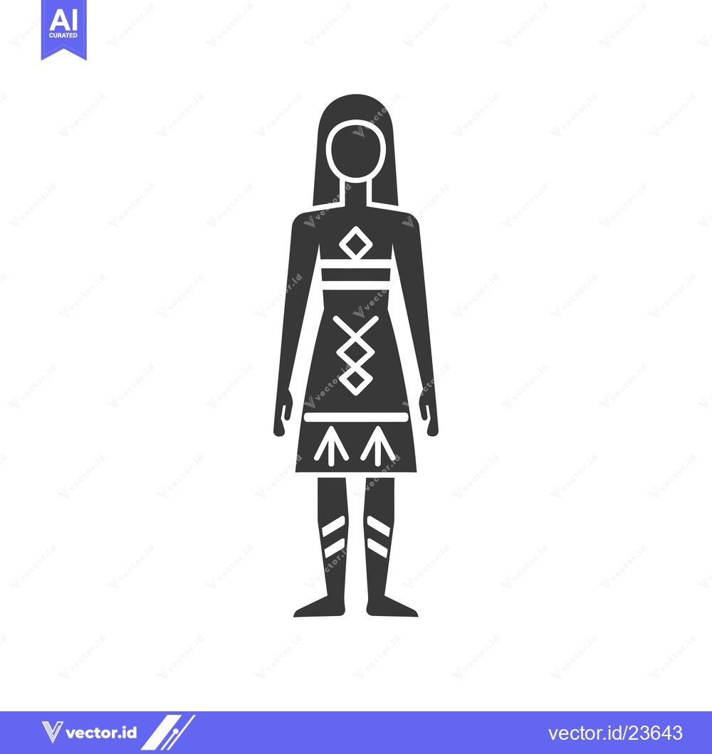 Premium Vector of Black and White Icon of a Woman in a Traditional Dress with Geometric