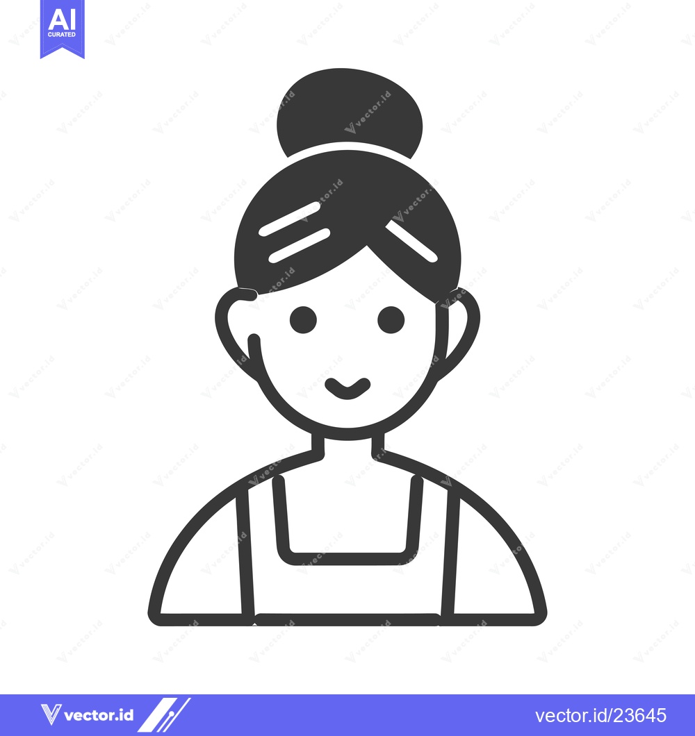 Premium Vector dari Black and white icon of a woman with a bun hairstyle, wearing a sleeve