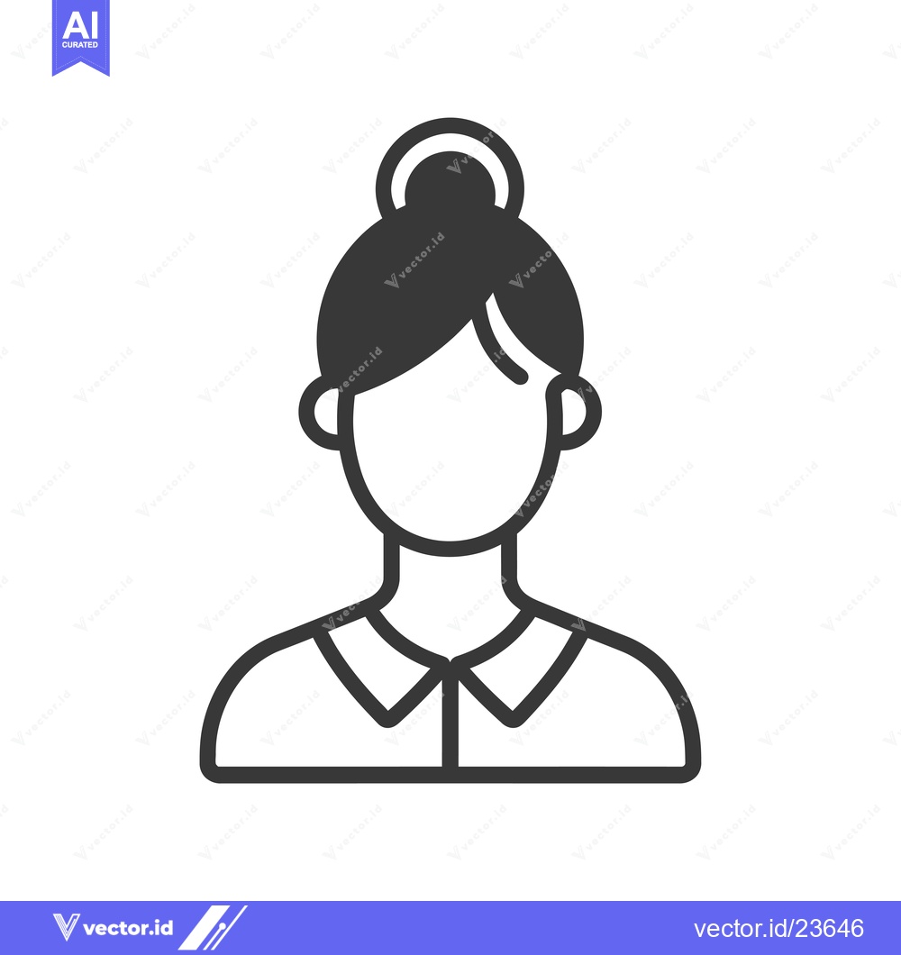 Premium Vector of Black and White Icon of a Woman with Hair in a Bun Wearing a Collared