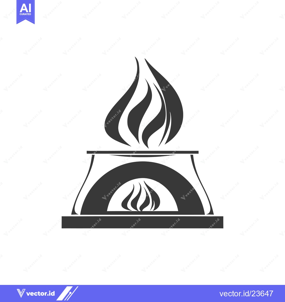 Premium Vector of Black and white icon of a wood-fired oven with flames
