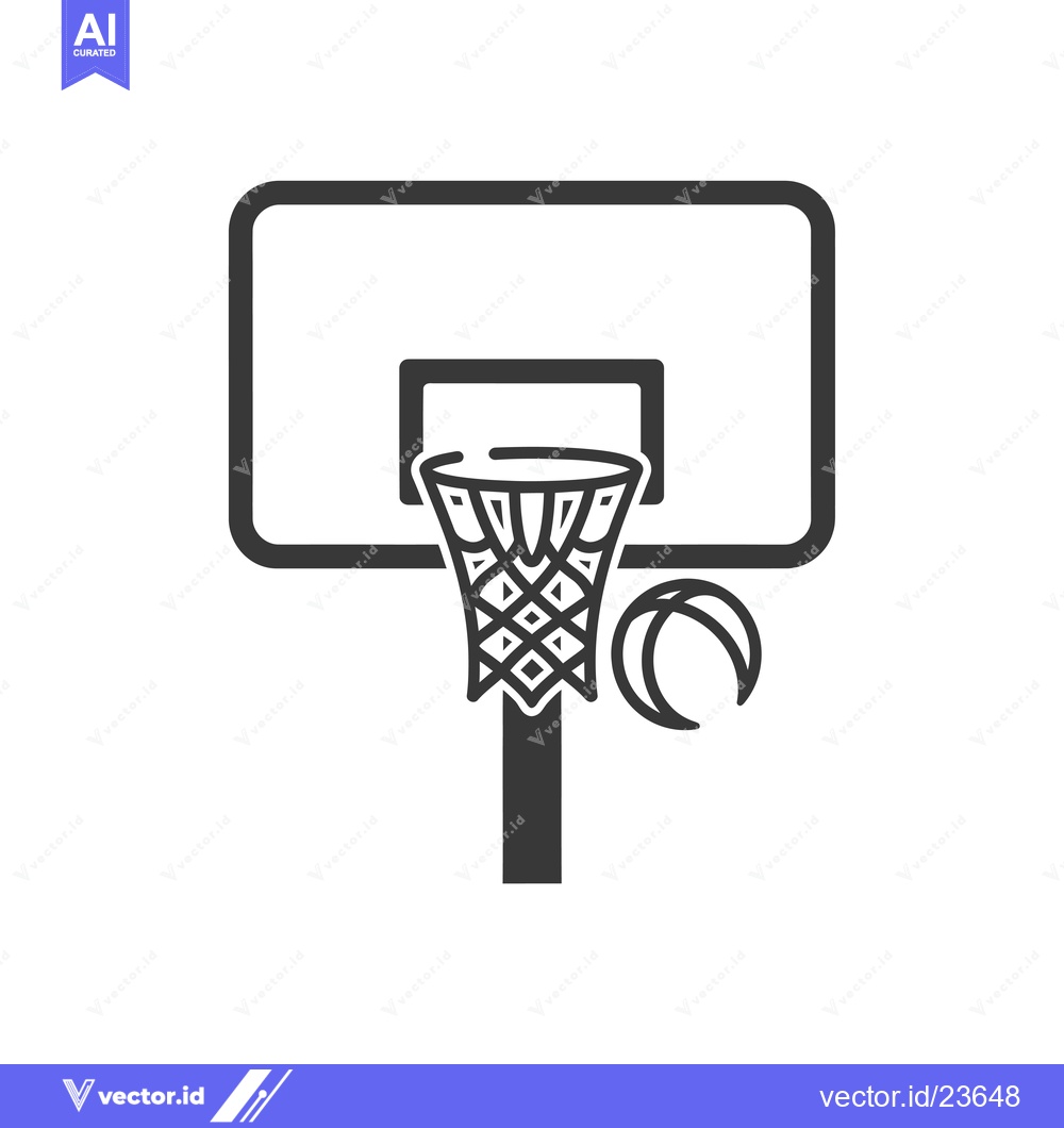 Premium Vector dari Black and White Icon of Basketball Hoop and Ball