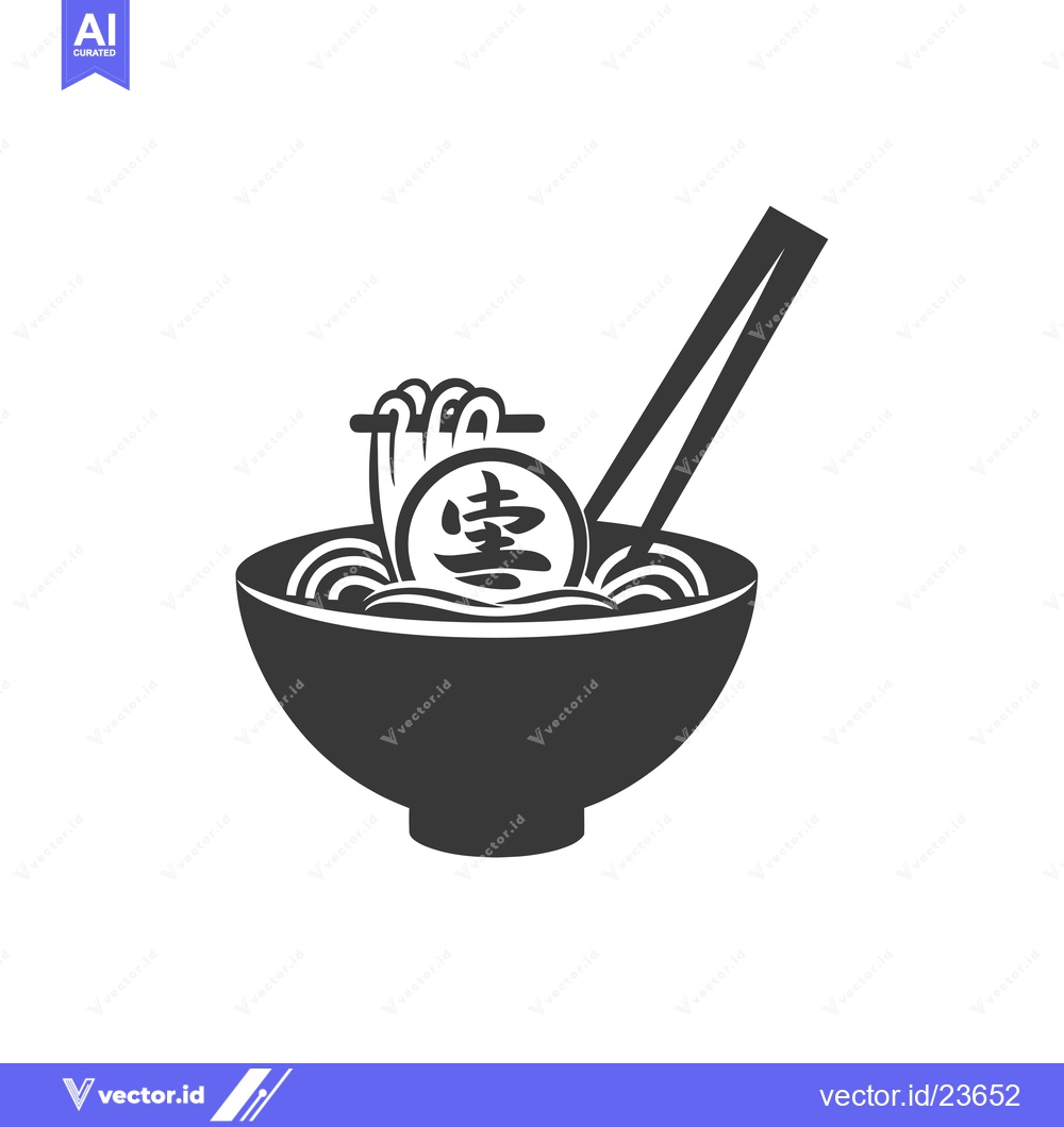 Premium Vector of Black and White Icon of Ramen Noodles in Bowl with Chopsticks