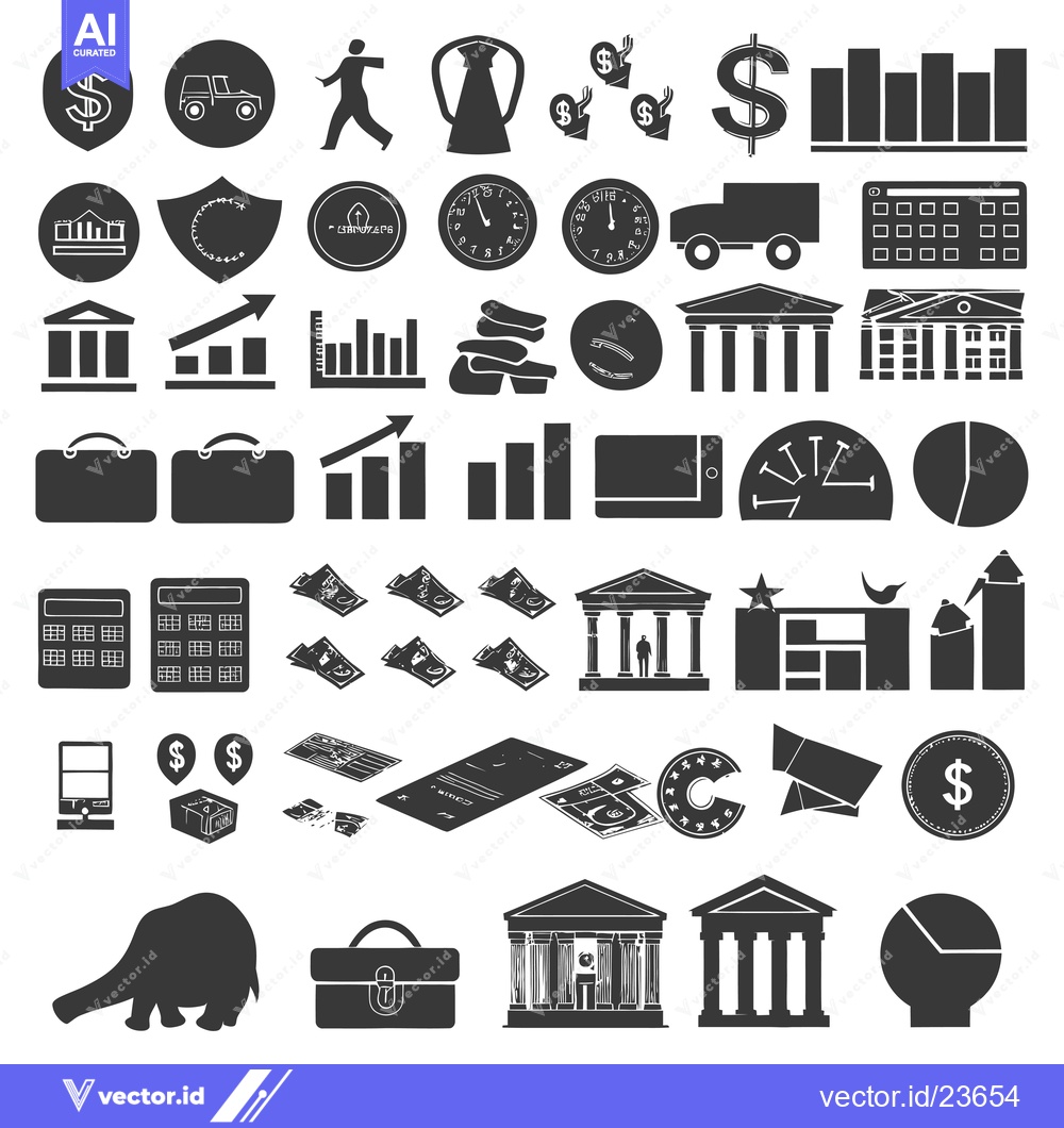 Premium Vector dari Black and White Icons Depicting Financial and Business Concepts