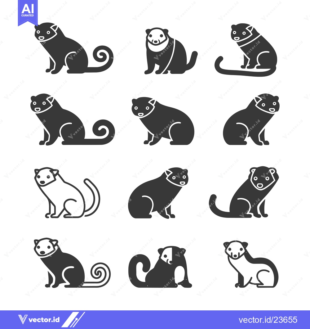 Premium Vector of Black and White Icons of a  Ring-tailed Lemur in Various Poses