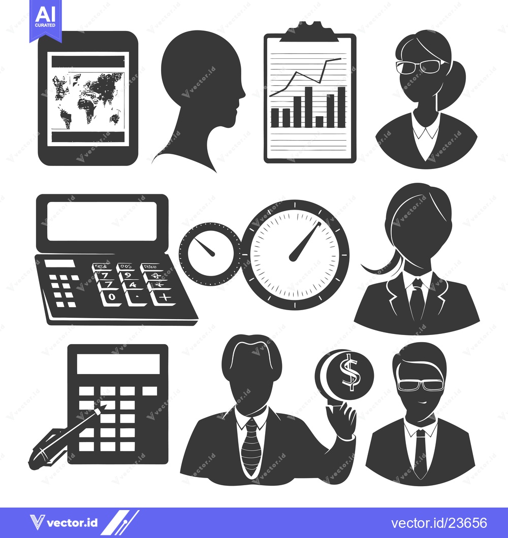 Premium Vector of Black and White Icons of Business, Time, and Money