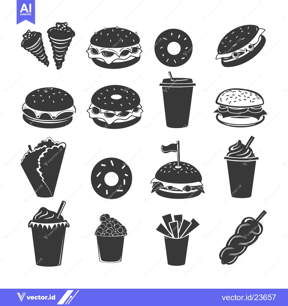 Premium Vector dari Black and White Icons of Fast Food Items