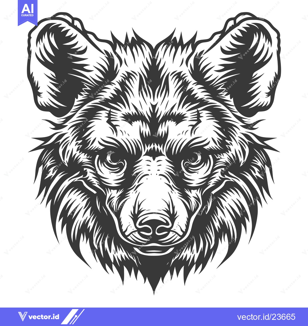 Premium Vector dari Black and White Illustrated Head of a Bush Dog