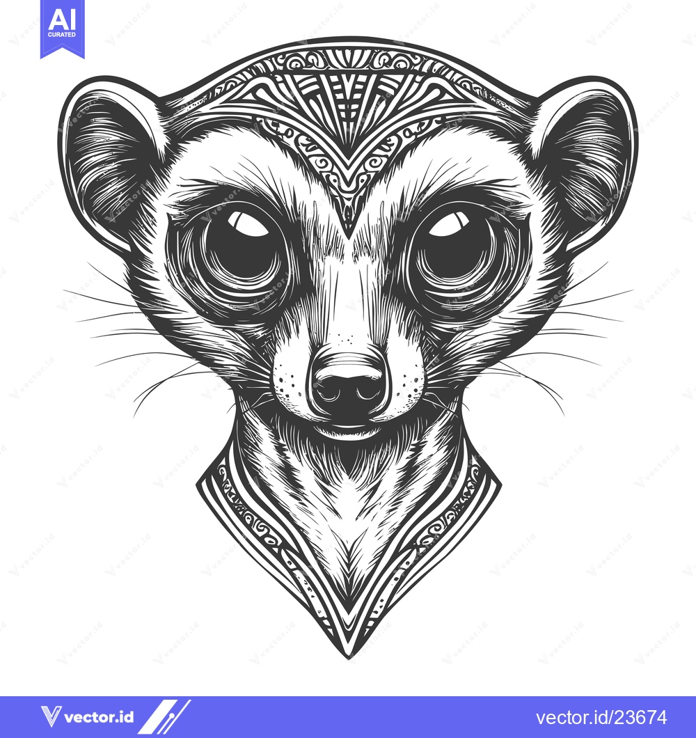 Premium Vector of Black and White Illustrated Portrait of a Meerkat with Ornamental Deta