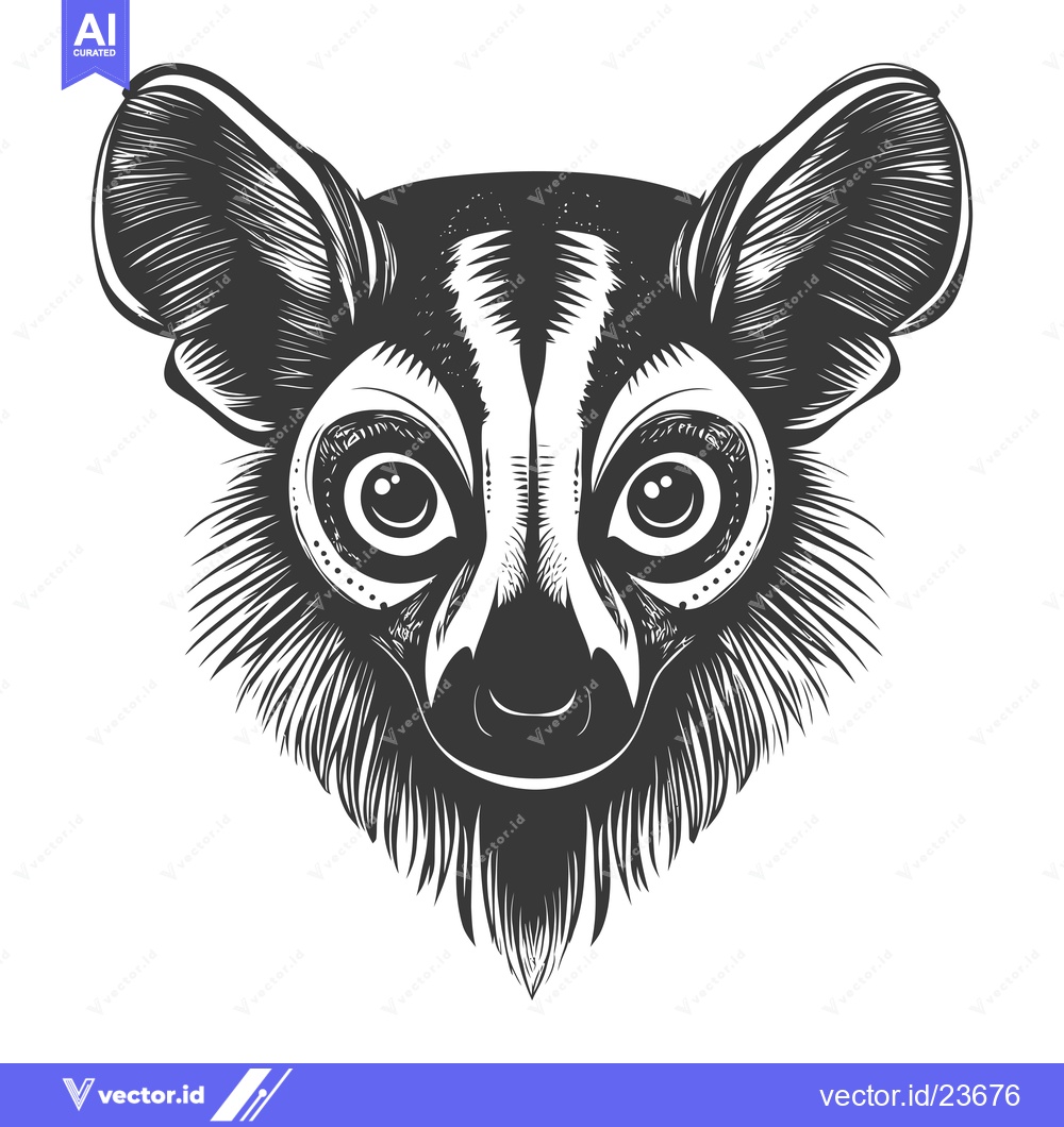 Premium Vector dari Black and White Illustrated Portrait of a Slow Loris