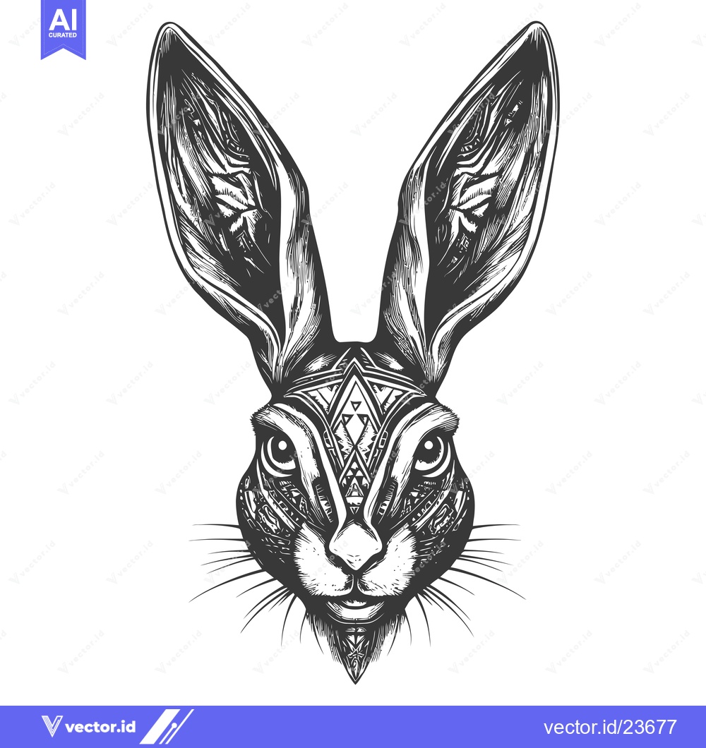 Premium Vector of Black and White Illustrated Rabbit Head with Geometric Pattern