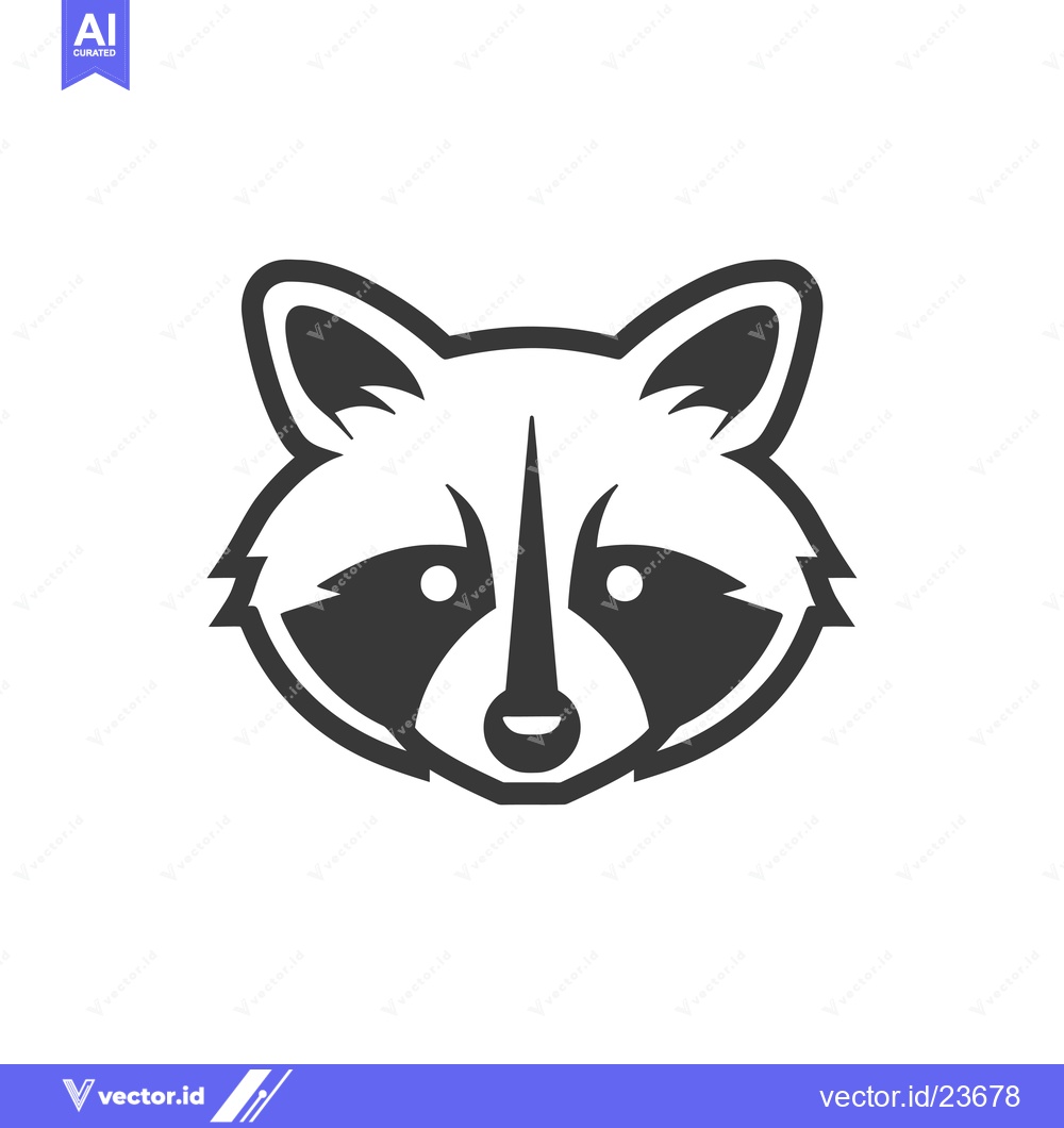 Premium Vector of Black and White Illustrated Raccoon Face