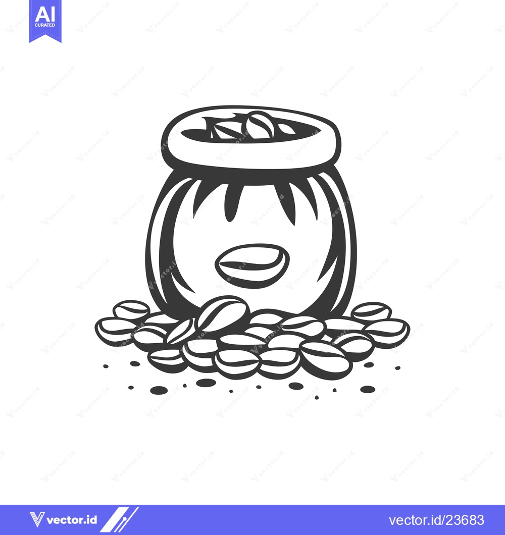 Premium Vector of Black and White Illustration of a Bag of Coffee Beans