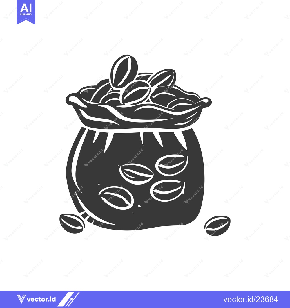 Premium Vector dari Black and White Illustration of a Bag of Coffee Beans