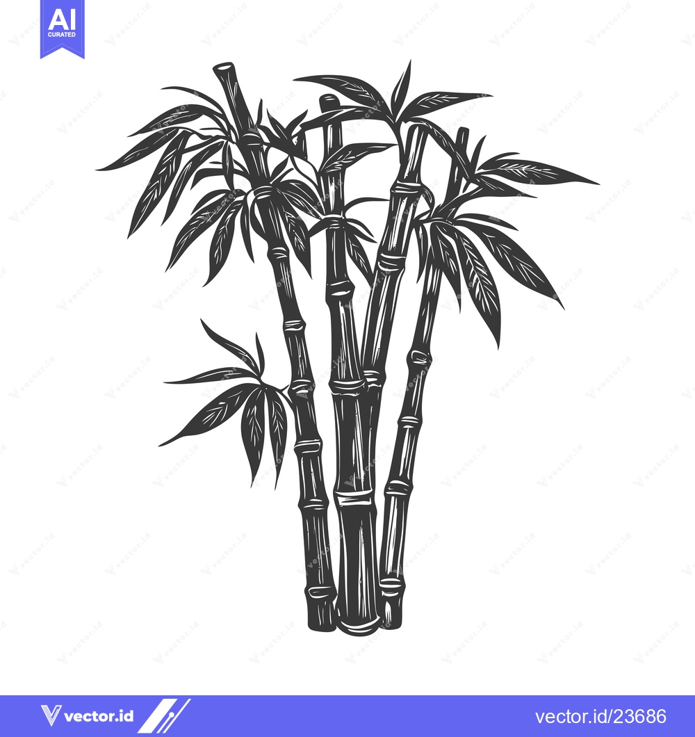 Premium Vector dari Black and White Illustration of a Bamboo Plant with Leaves