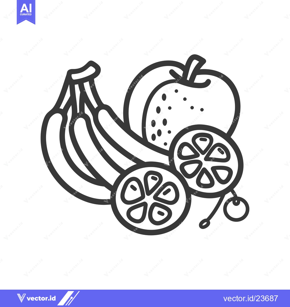 Premium Vector dari Black and White Illustration of a Banana, Apple, and Orange Slices