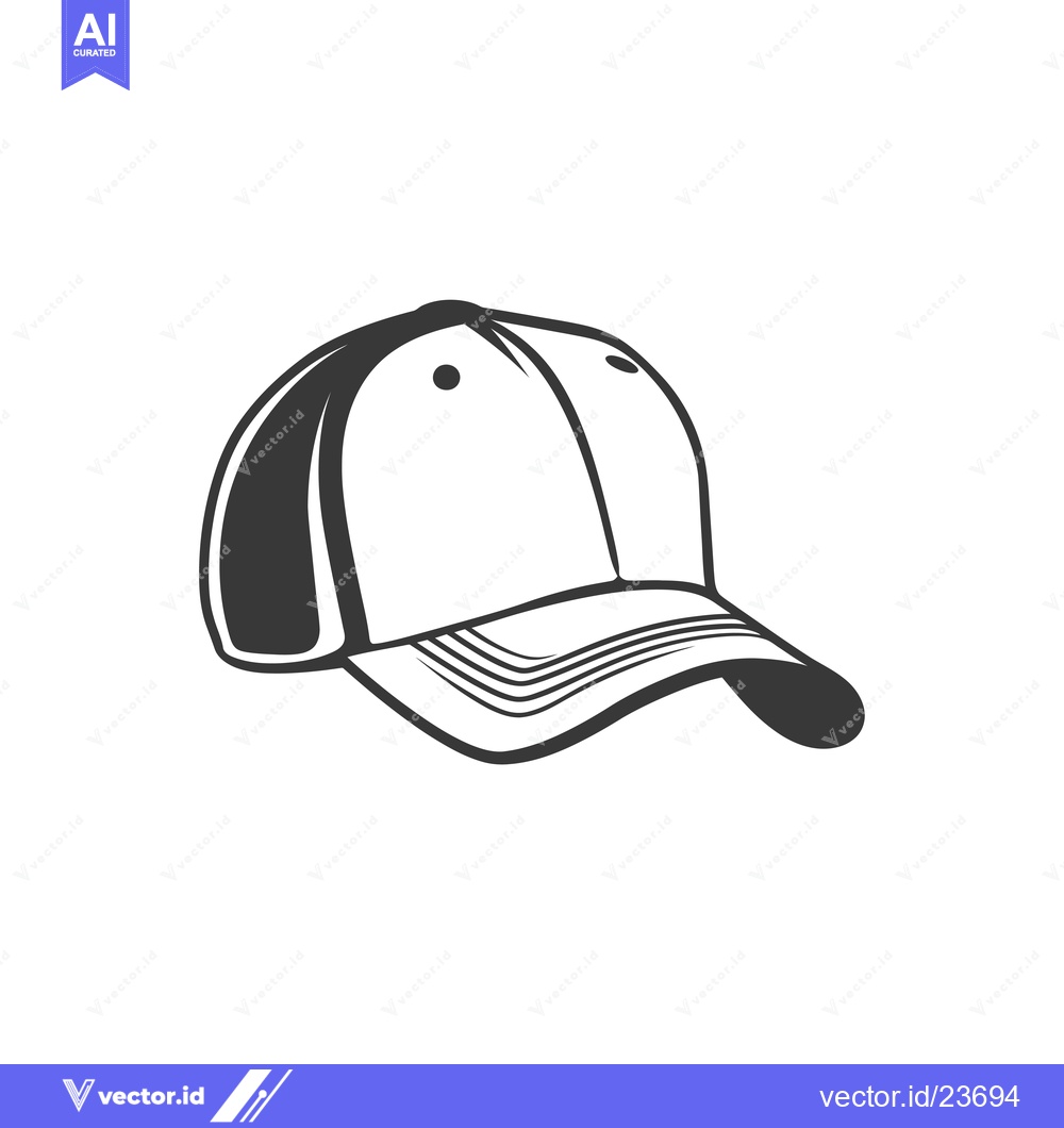 Premium Vector of Black and White Illustration of a Baseball Cap