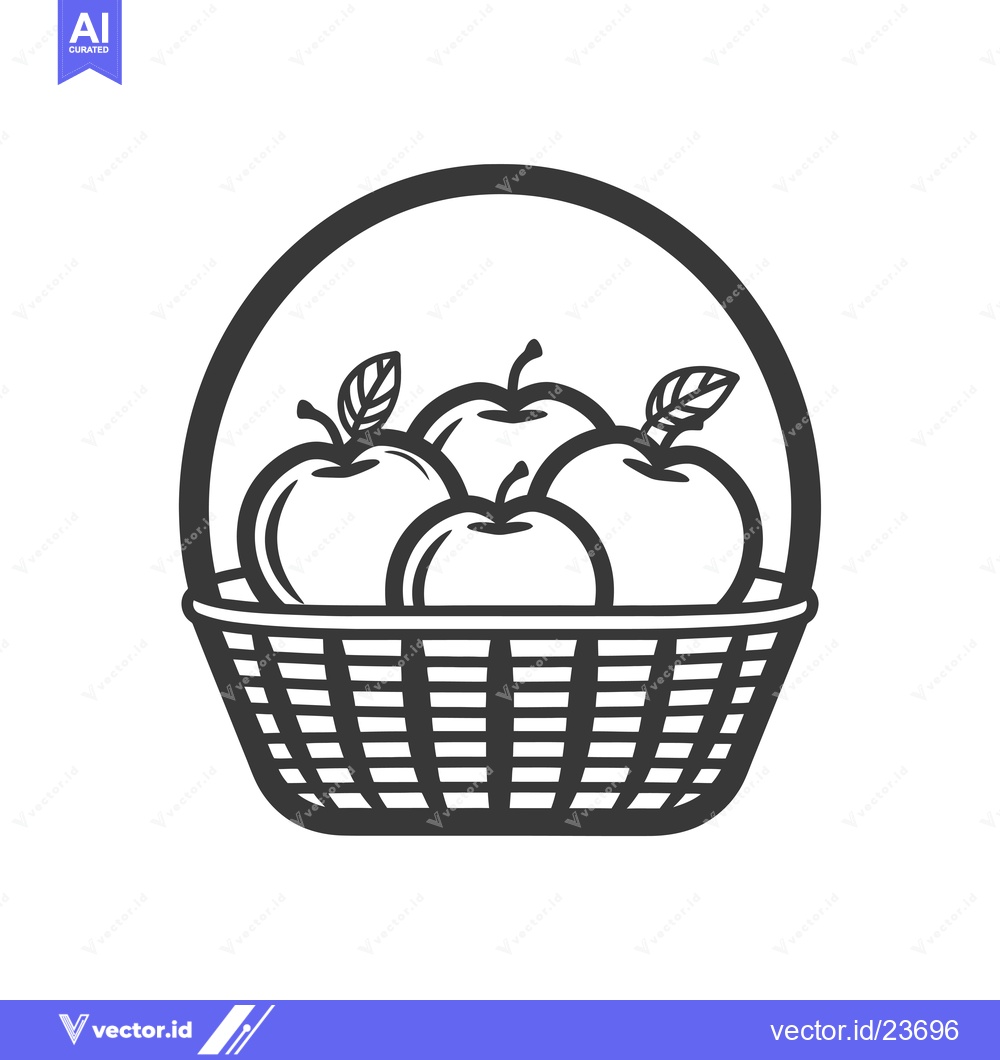 Premium Vector of Black and White Illustration of a Basket of Apples