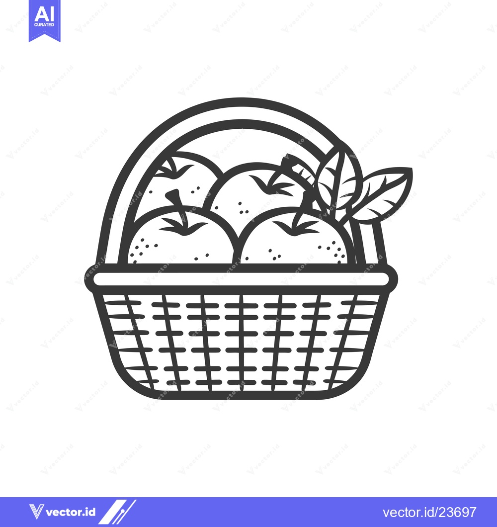 Premium Vector dari Black and White Illustration of a Basket of Apples