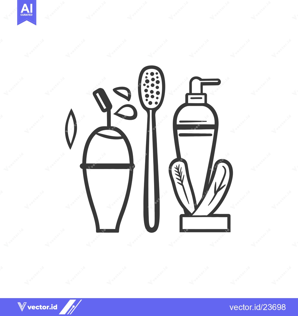 Premium Vector dari Black and White Illustration of a Bathroom Set with a Scrub Brush, Soa
