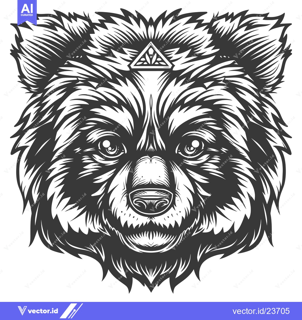 Premium Vector dari Black and White Illustration of a Bear's Head with a Geometric Symbol