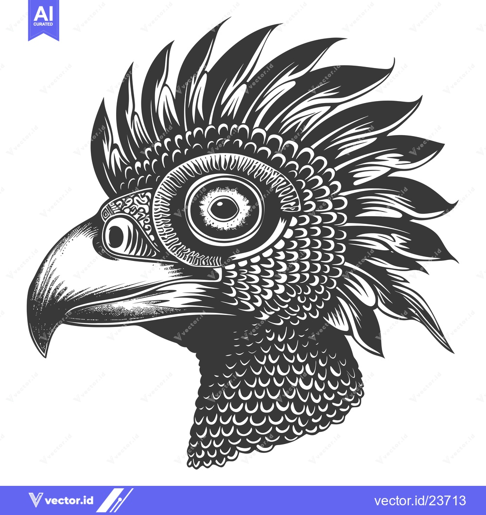 Premium Vector of Black and White Illustration of a Bird's Head with a Detailed Eye