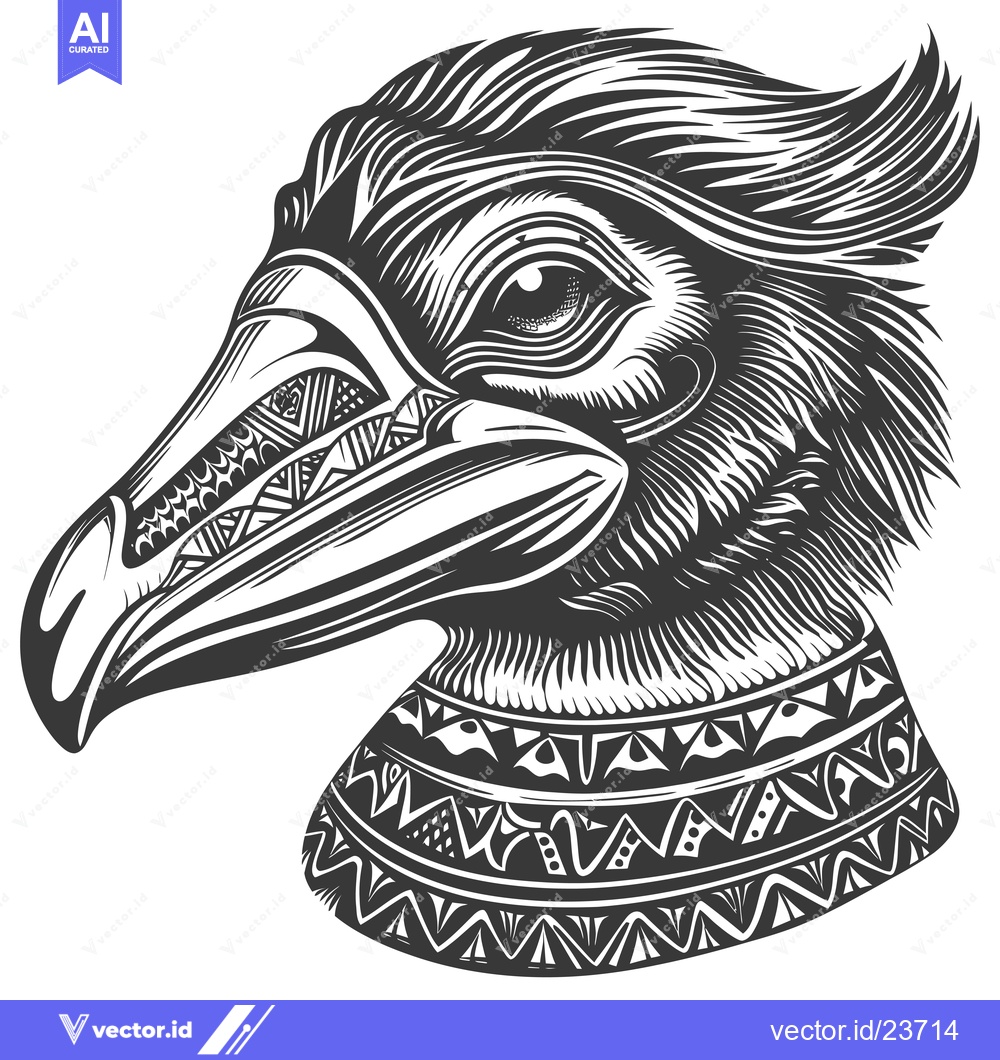 Premium Vector dari Black and White Illustration of a Bird's Head with Intricate Pattern