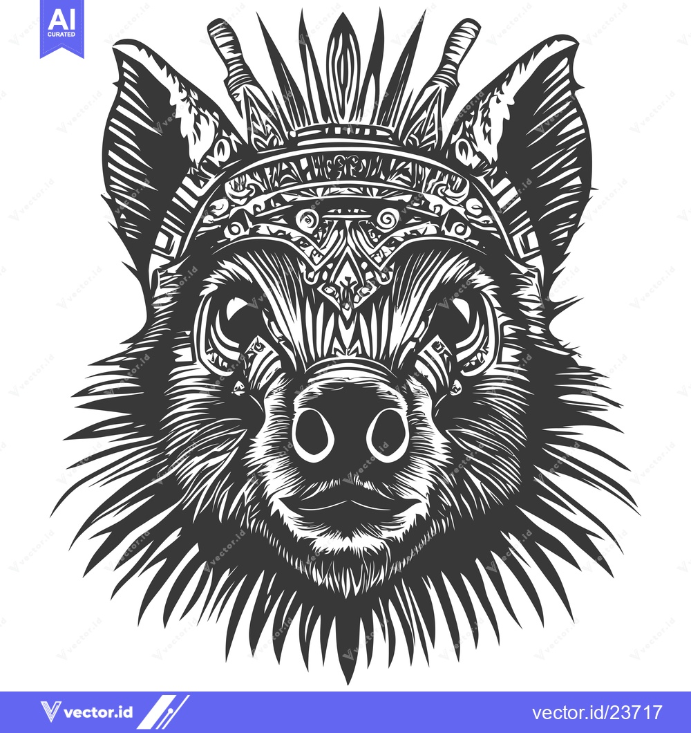 Premium Vector dari Black and White Illustration of a Boar's Head with Tribal Design