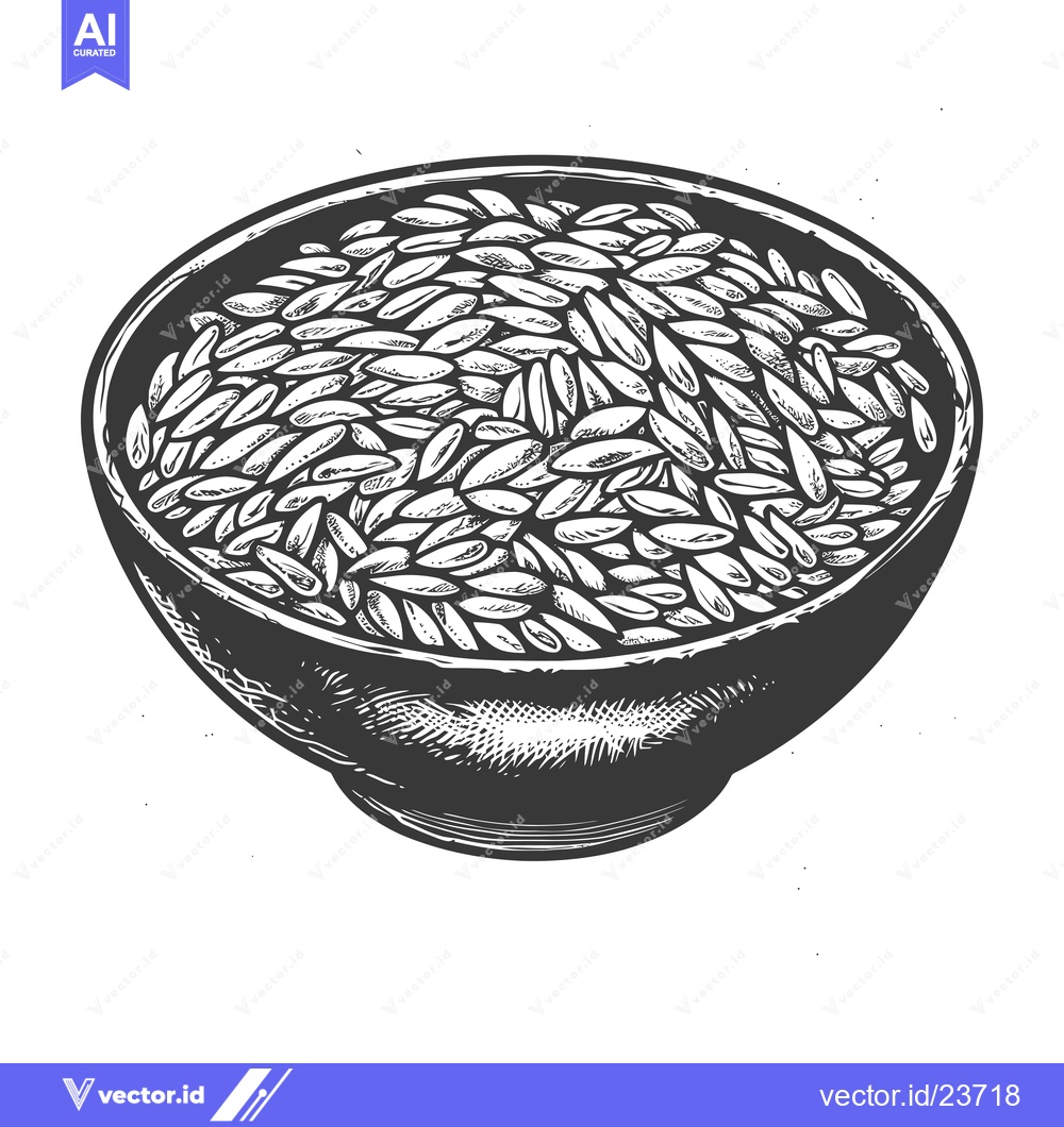 Premium Vector of Black and White Illustration of a Bowl Full of Rice Grains