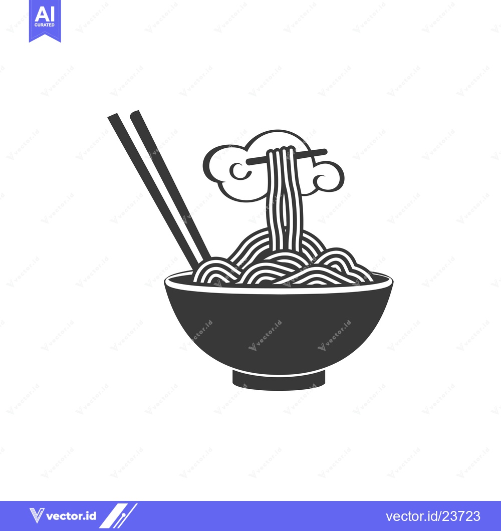 Premium Vector of Black and White Illustration of a Bowl of Noodles with Chopsticks