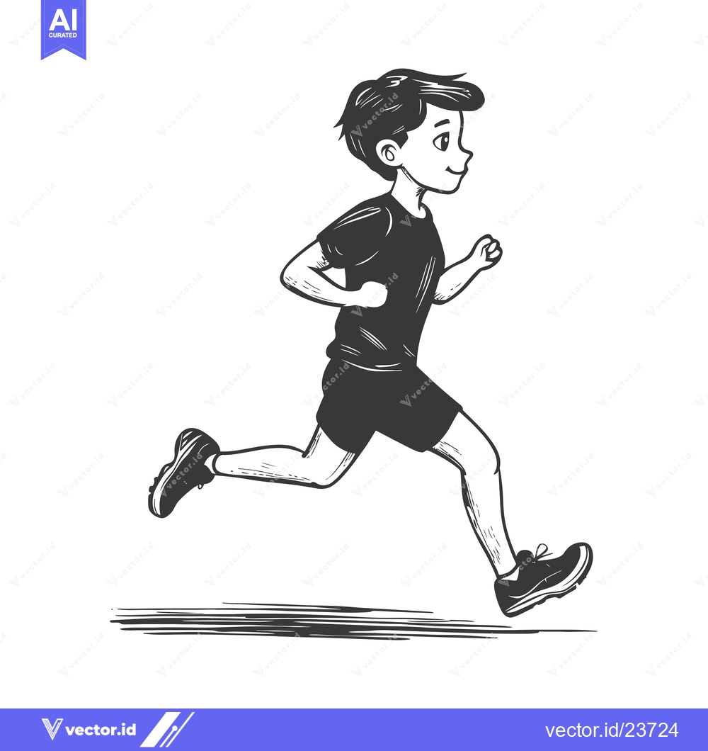 Premium Vector dari Black and White Illustration of a Boy Running