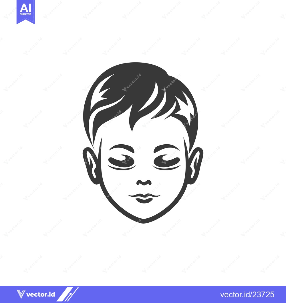 Premium Vector of Black and White Illustration of a Boy's Face
