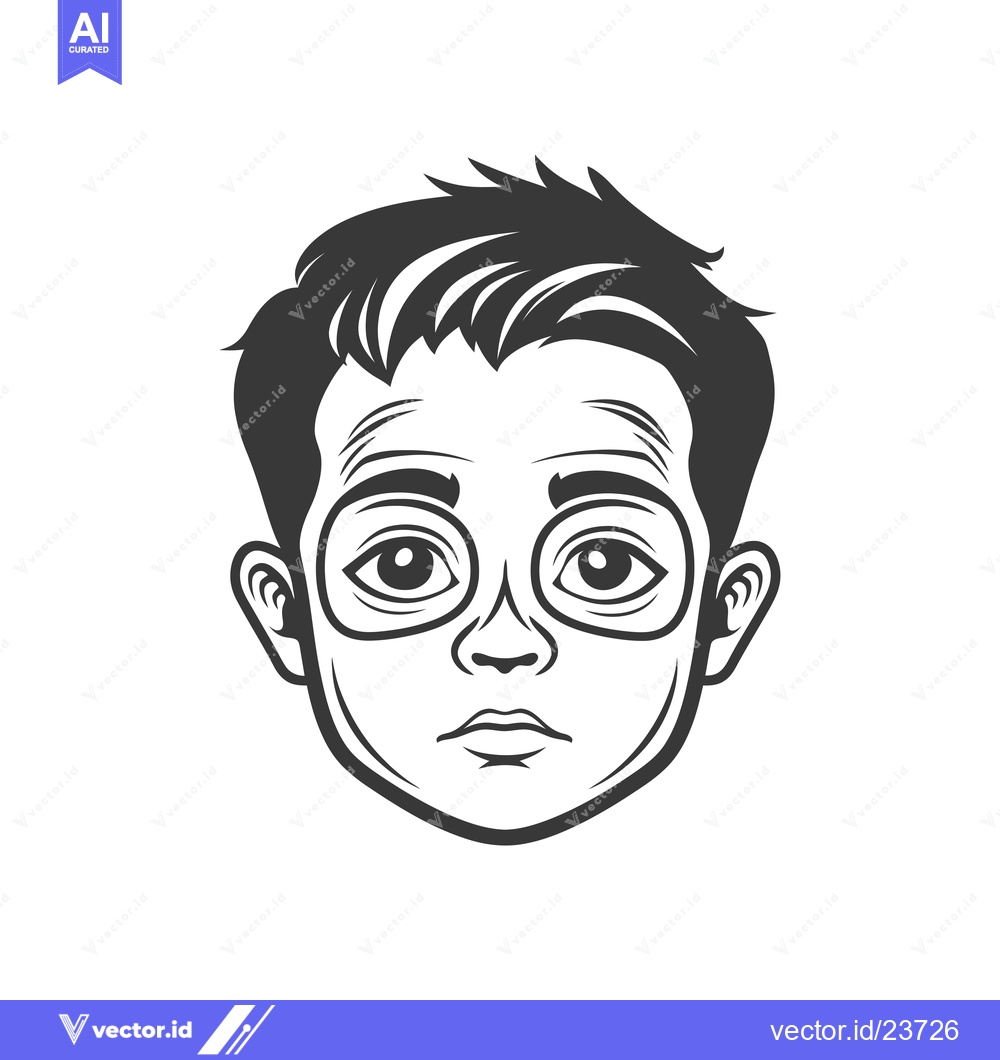 Premium Vector dari Black and White Illustration of a Boy's Face with Glasses