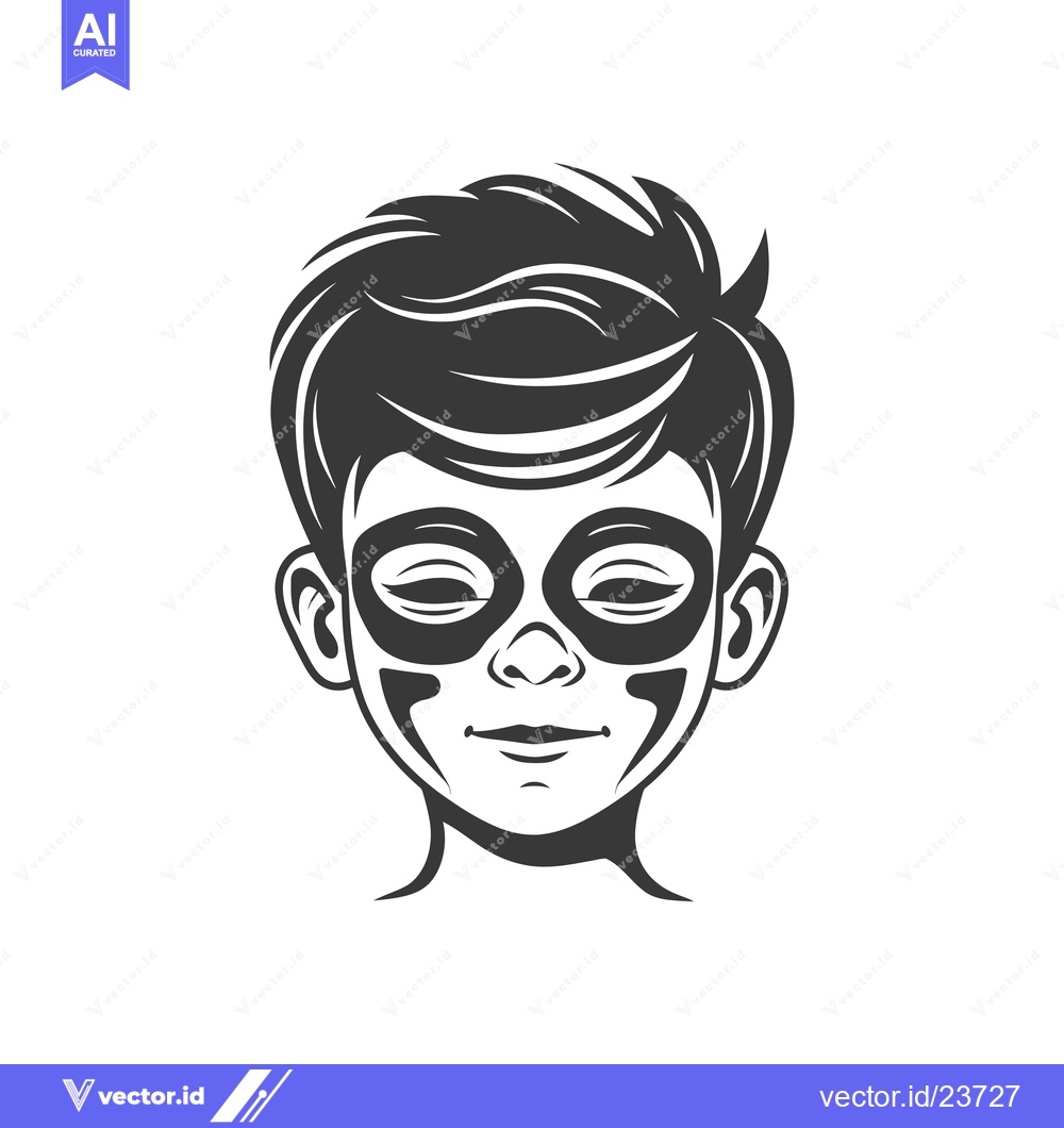 Premium Vector dari Black and White Illustration of a Boy's Face with Mask