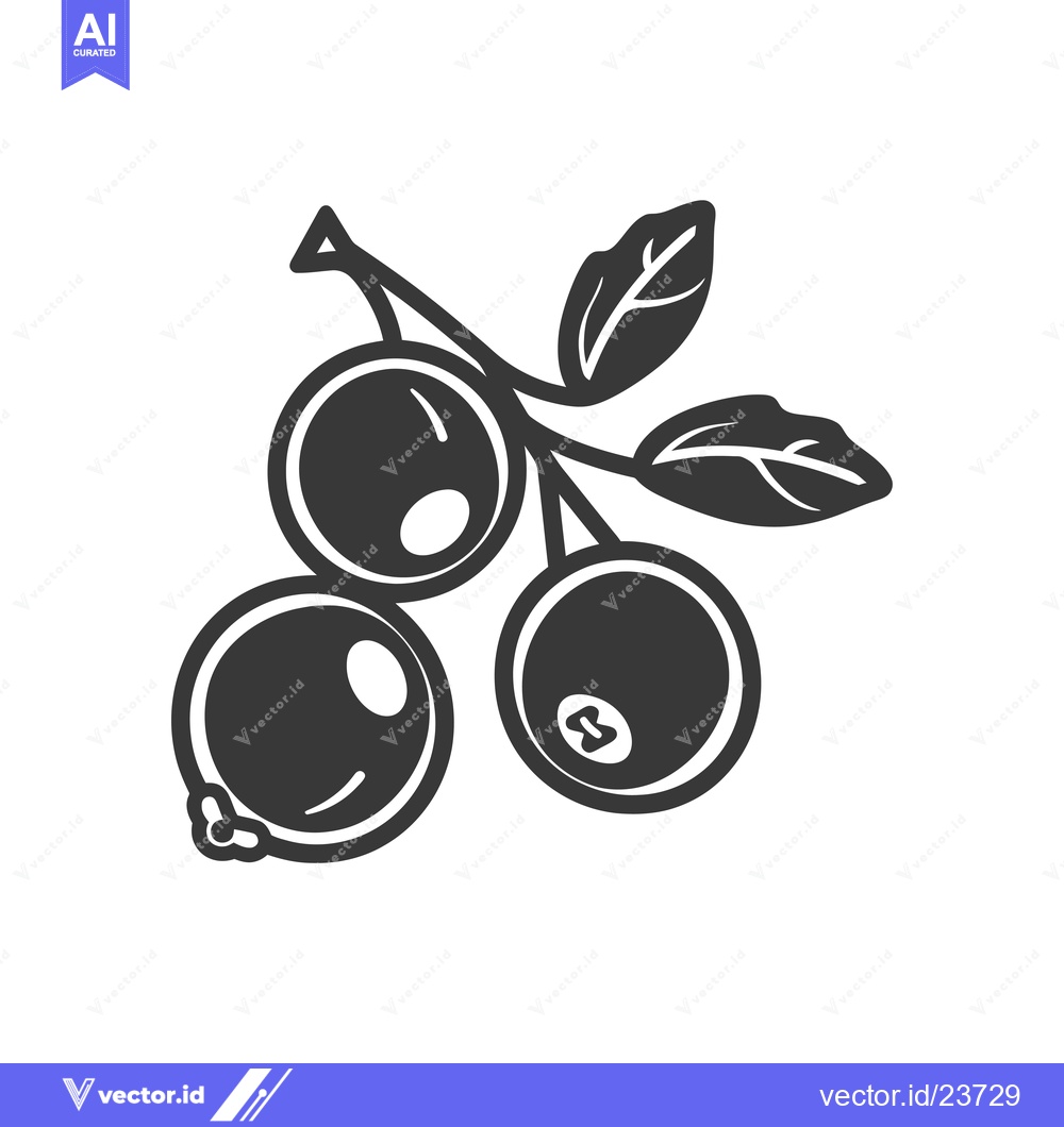 Premium Vector dari Black and White Illustration of a Branch of Three Berries with Leaves