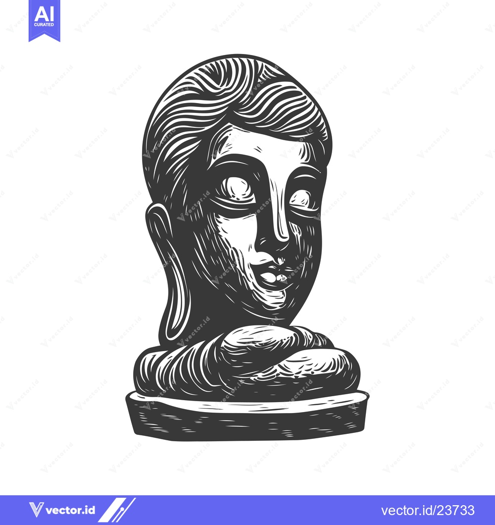 Premium Vector dari Black and white illustration of a Buddha statue head