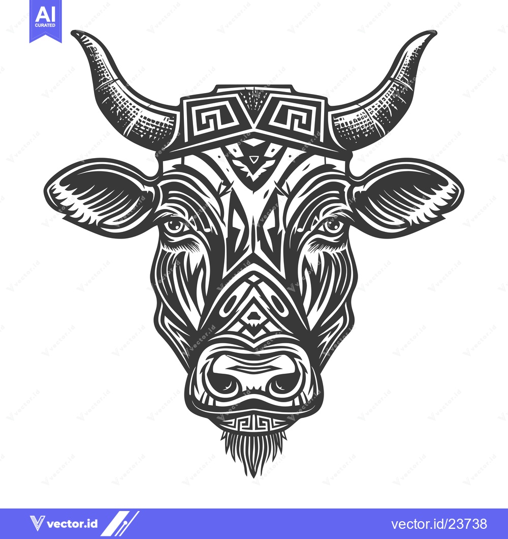 Premium Vector dari Black and White Illustration of a Bull's Head with Geometric Pattern