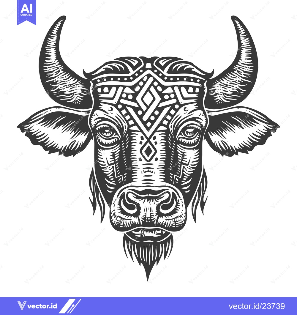 Premium Vector of Black and White Illustration of a Bull's Head with Geometric Patterns