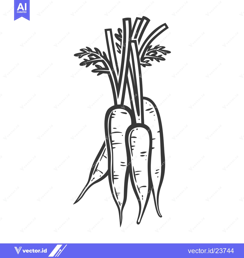 Premium Vector of Black and White Illustration of a Bunch of Carrots